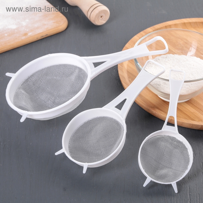 Набор сит Доляна, 3 шт, d=6,5/8/11,5 см, цвет МИКС Набор сит Доляна, 3 шт, d=6,5/8/11,5 см, цвет МИКС