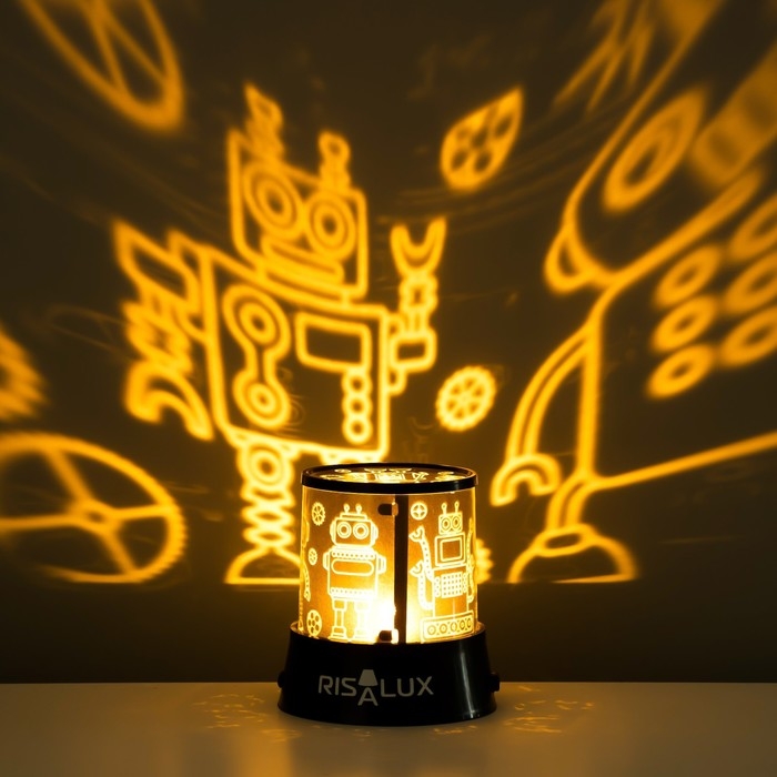 Ночник-проектор Ночник-проектор "Роботы" LED USB/от батареек черный 10,8х10,8х11,5 см RISALUX