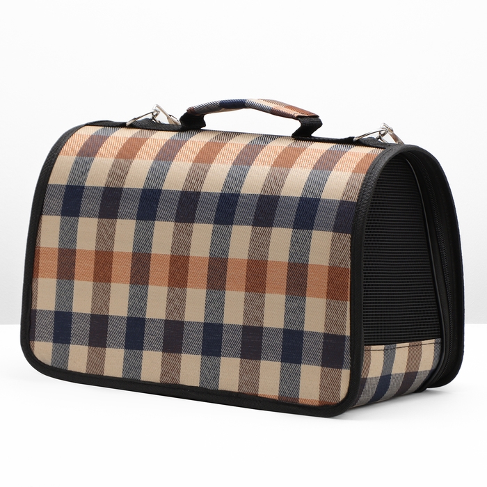 Сумка-переноска каркасная со шторкой, размер S, 37 х 20х 24 см, клетчатая Сумка-переноска каркасная со шторкой, размер S, 37 х 20х 24 см, клетчатая