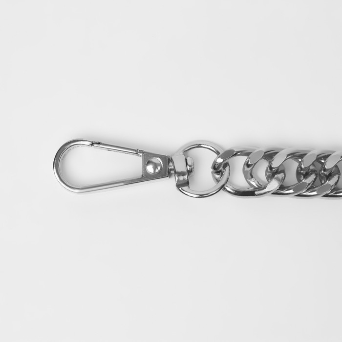 Цепочка для сумки, с карабинами, металлическая, плоская, плотное плетение, 15 × 10 мм, 30 см, цвет серебряный