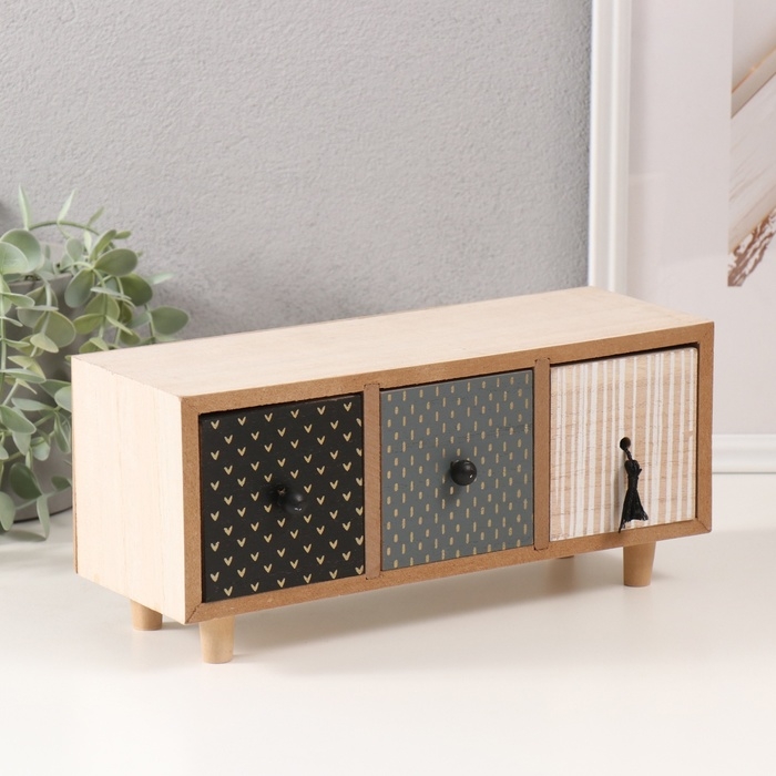 Шкатулка дерево 3 ящика  Шкатулка дерево 3 ящика "Комод. Разные фактуры" 11х18х12 см