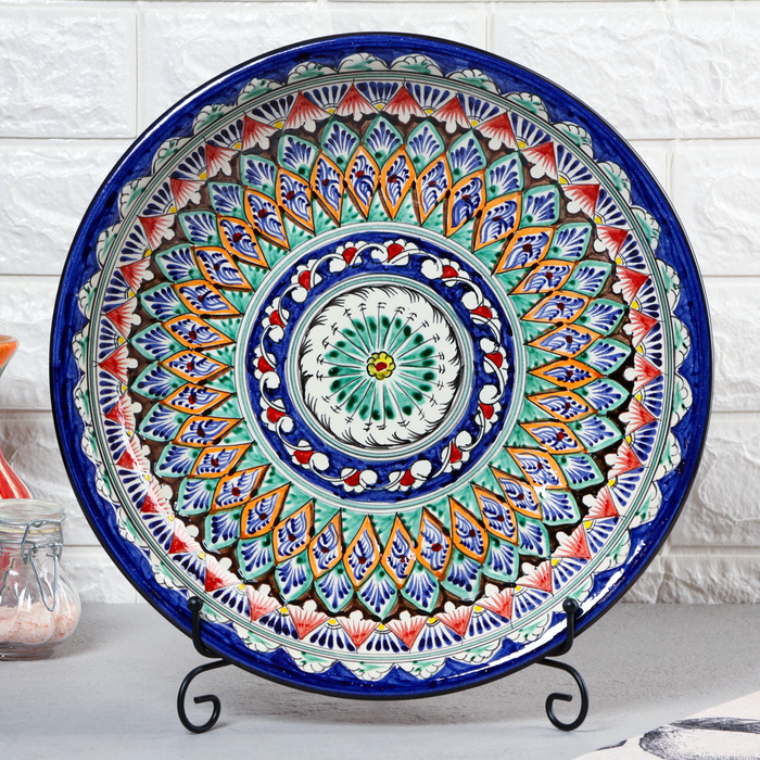 Ляган Риштанская Керамика  Ляган Риштанская Керамика "Узоры", 33 см, глубокий, синий