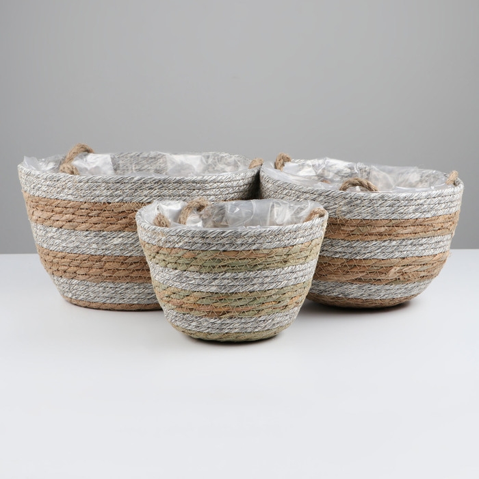 Набор корзин из 3 шт, D28xH18, D23xH16, D20xH13 см, рогоз Набор корзин из 3 шт, D28xH18, D23xH16, D20xH13 см, рогоз
