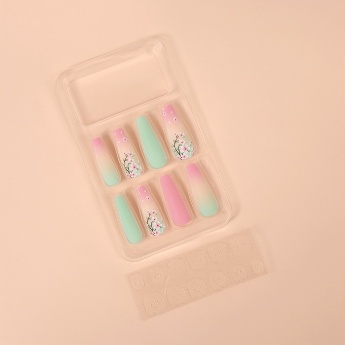 Ногти накладные с кл пластинами 12шт Sakura балерина роз/зелен к/кор QF Ногти накладные с кл пластинами 12шт Sakura балерина роз/зелен к/кор QF