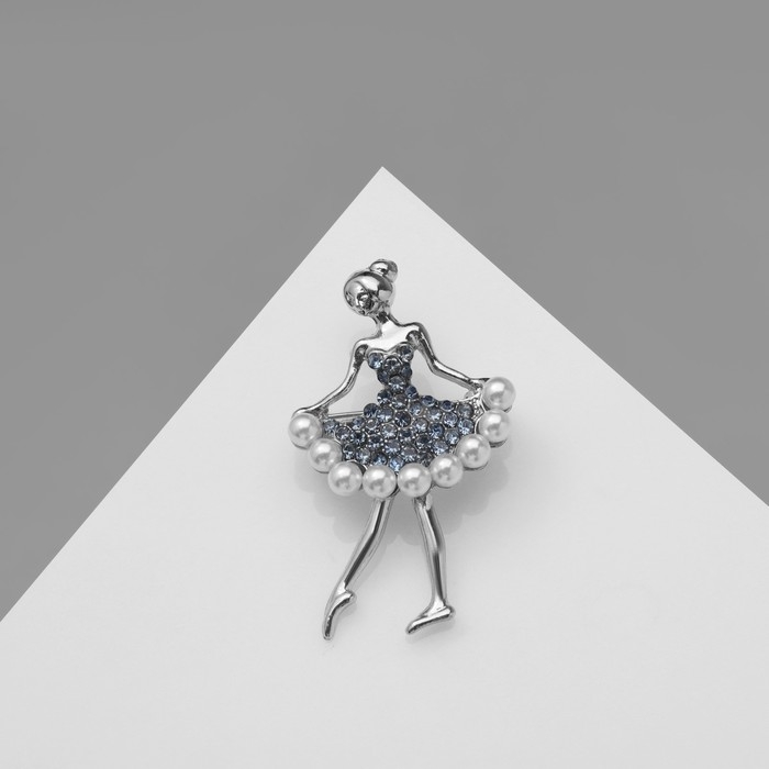 Брошь &laquo;Балеринка&raquo;, цвет бело-сапфировый в серебре