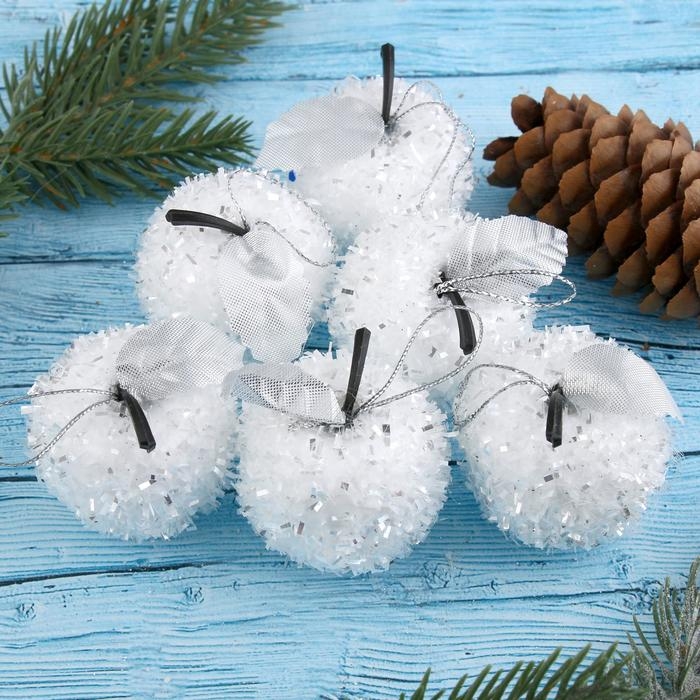 Украшение ёлочное Украшение ёлочное "Яблочко" (набор 6 шт) 4 см, бело-серебристый