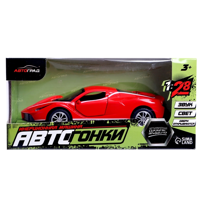 Машина металлическая «Купе», 1:28, световые и звуковые эффекты, открываются двери, цвет красный