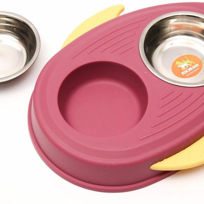 Миска металлическая двойная на пластиковом основании 2 х 160 мл, 35 х 23,5 х 5 см, розовая Миска металлическая двойная на пластиковом основании 2 х 160 мл, 35 х 23,5 х 5 см, розовая