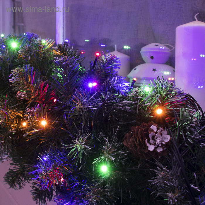 Гирлянда «Нить» 10 м, IP44, УМС, тёмная нить, 72 SMD-LED, свечение мульти, 220 В