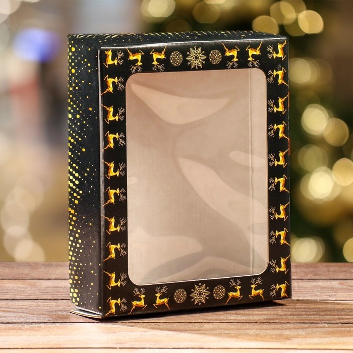 Новый год. Подарочная коробка складная, новогодняя Новый год. Подарочная коробка складная, новогодняя "Олени", 18 х 15 х 5 см.