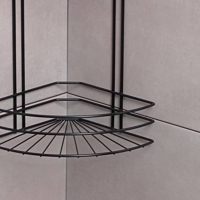 Полка угловая для ванной 2-х ярусная Native, 175×175×362 мм, цвет черный матовый Полка угловая для ванной 2-х ярусная Native, 175×175×362 мм, цвет черный матовый