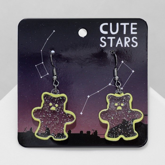 Серьги акрил «Мишка» в блёстках, цвет радужно-жёлтый в серебре Серьги акрил «Мишка» в блёстках, цвет радужно-жёлтый в серебре