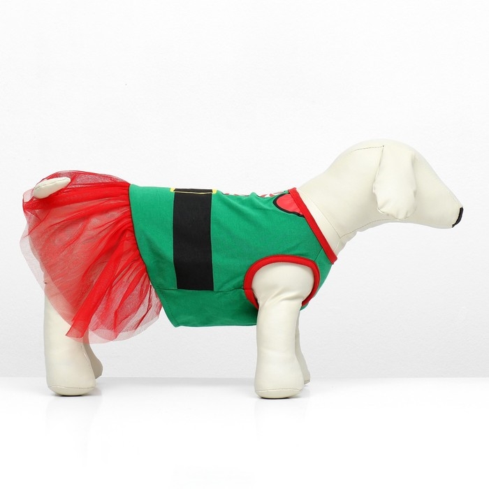 Костюм для животных Костюм для животных "Эльфийка", размер S (ДС 27, ОГ 38, ОШ 25 см), красно-зелёный