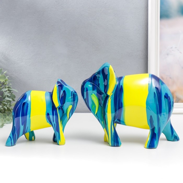 Сувенир полистоун Сувенир полистоун "Слоны" подтёки краски набор 2 шт 15,6х8,5х18 20х11х25 см