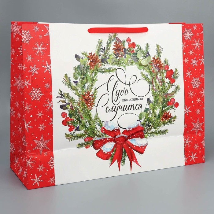 Пакет подарочный новогодний ламинированный «Новогодний венок», XXL 61 х 46 х 20 см, Новый год Пакет подарочный новогодний ламинированный «Новогодний венок», XXL 61 х 46 х 20 см, Новый год