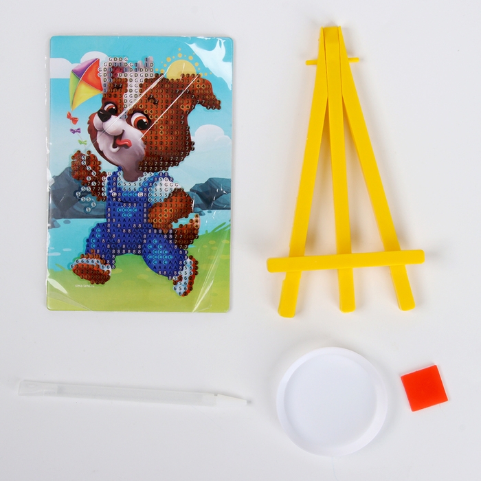 Алмазная мозаика с частичным заполнением на подставке для детей «Щенок с воздушным змеем», 10 х 15 см