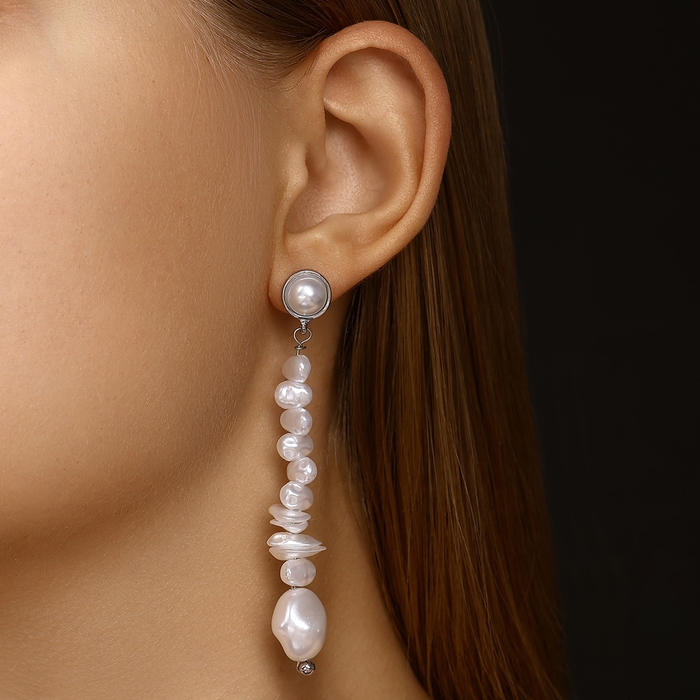 Серьги с жемчугом «Бусина» вершина, цвет серебро Серьги с жемчугом «Бусина» вершина, цвет серебро