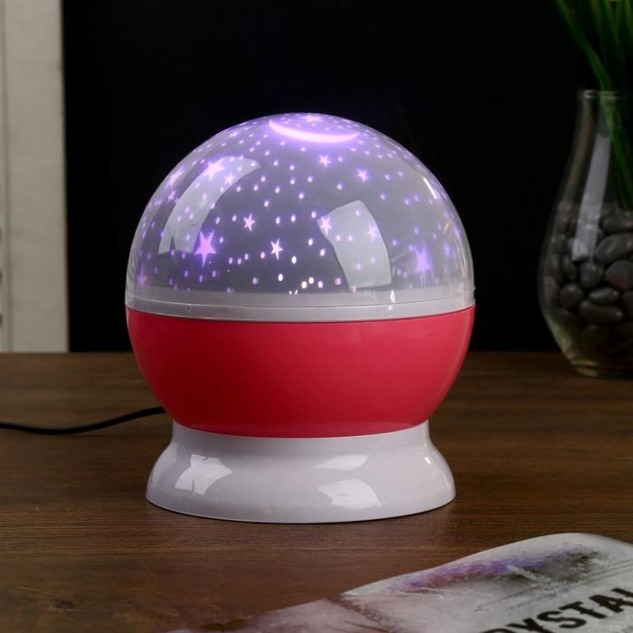 Ночник-проектор  Ночник-проектор "Звёздное небо", вращение, (4ААА или USB) розовый 12*10 см RISALUX