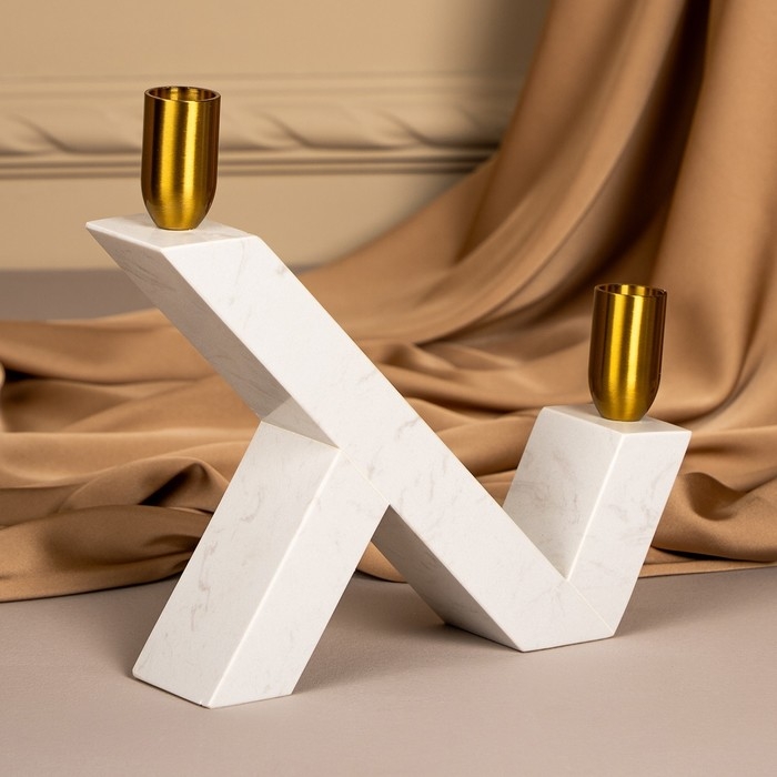 Подсвечник латунь, мрамор «Грани» 22 х 20 х 5 см