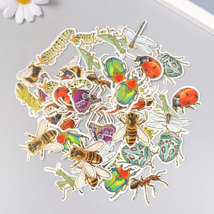 Наклейки для творчества "Насекомые" тиснение золото набор 48 шт 9х7х0,8 см