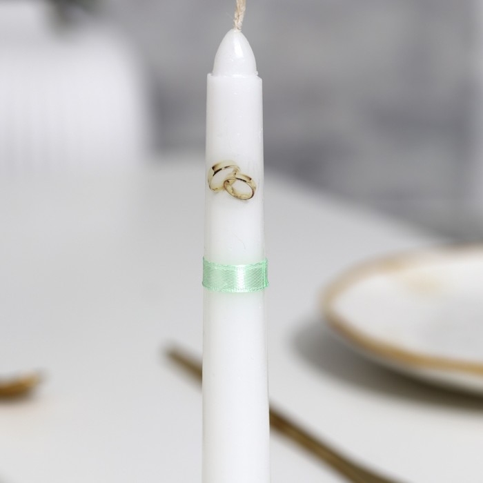 Набор свечей свадебных  Набор свечей свадебных "Совет да любовь с розой"мятный:родительские 1,8х15см,очаг 5х9,5см