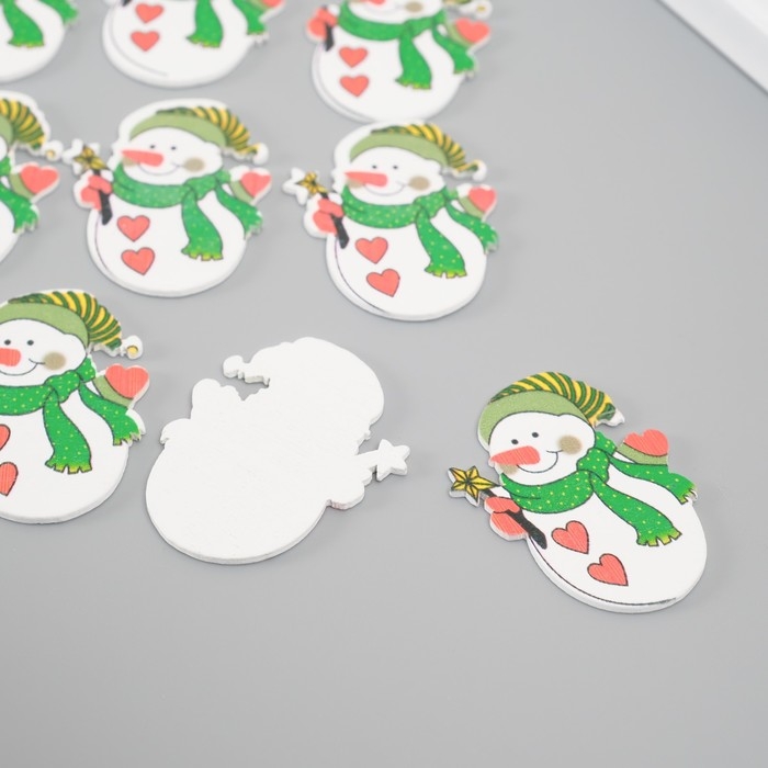 Декор для творчества дерево Декор для творчества дерево "Снеговички с сердечками" набор 10 шт 4,5х3,2 см