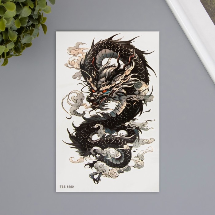 Татуировка на тело цветная Татуировка на тело цветная "Облачный чёрный дракон" 12х19 см