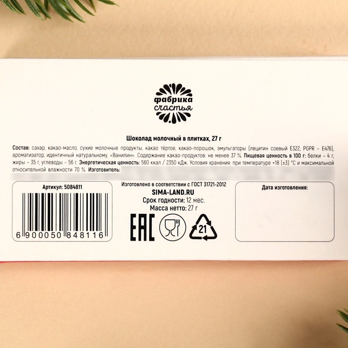 Шоколад молочный «Немножконакатин»: 27 г Шоколад молочный «Немножконакатин»: 27 г