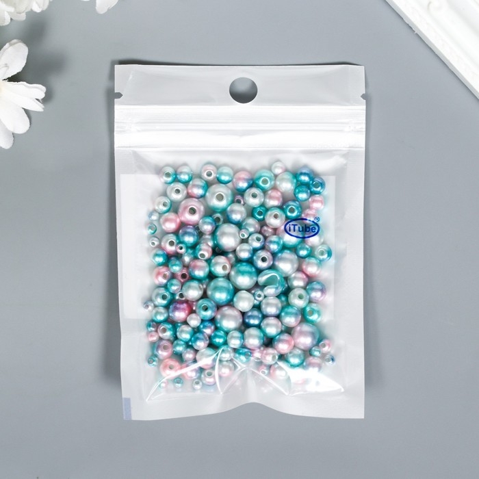 Бусины для творчества пластик Бусины для творчества пластик "Круглые. Градиент. Русалка зелёно-голубая" d=3-8мм, н-р 10гр 745957