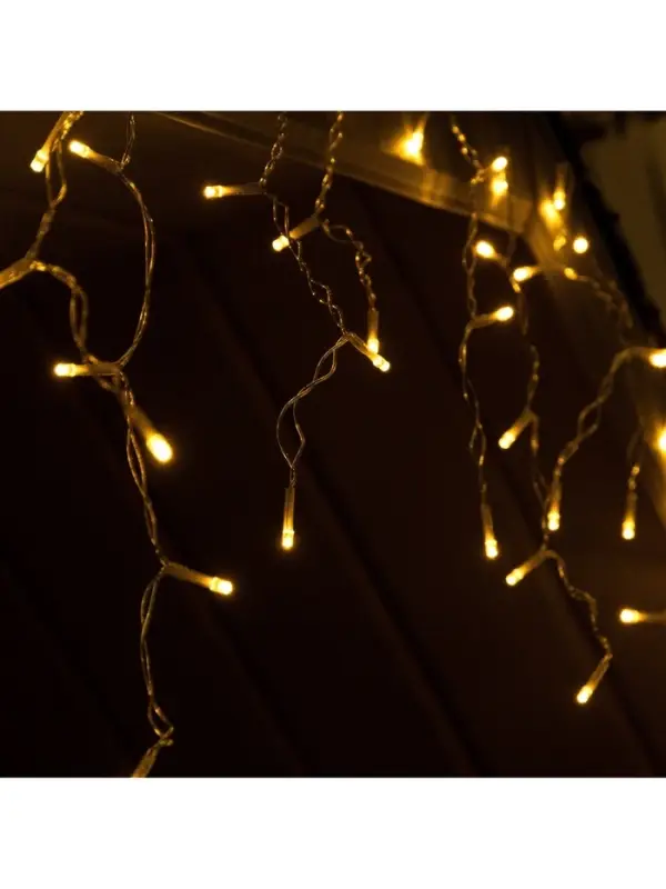 Гирлянда &laquo;Бахрома&raquo;, 3&times;0.6 м, уличная, IP44, 114 LED, 8 режимов, солнечная батарея, прозрачная нить, свечение тёплое белое