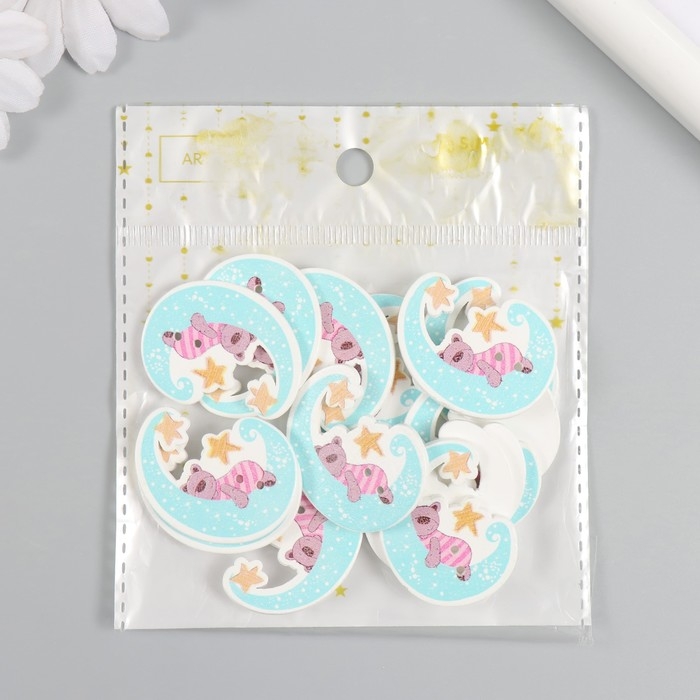 Пуговицы дерево для творчества 2 прокола Пуговицы дерево для творчества 2 прокола "Мишка на месяце" набор 15 шт 2,8х3,4 см