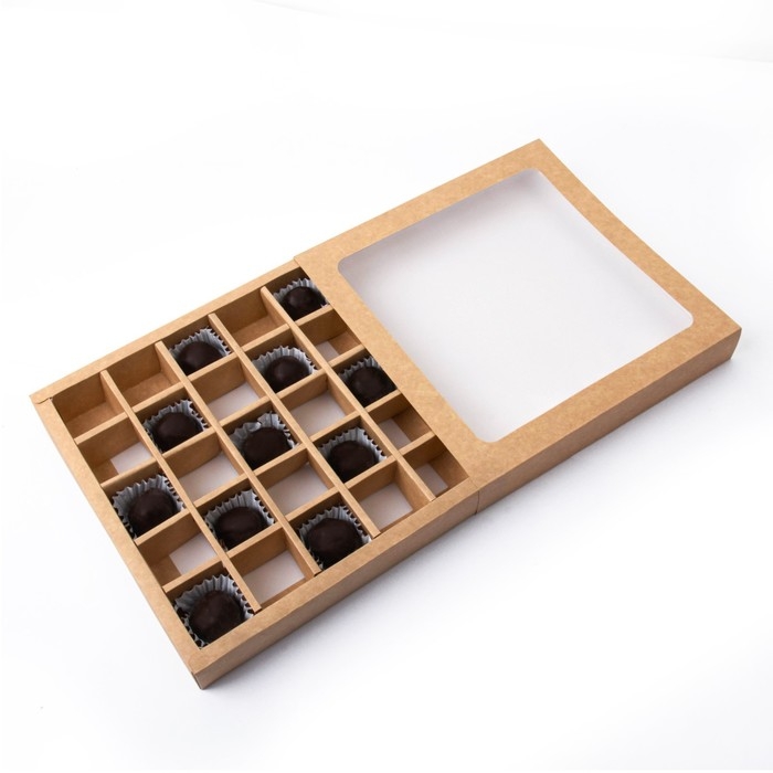 Коробка для 25 конфет, крафт, 22 х 22 х 3,5 см. Кондитерская упаковка Коробка для 25 конфет, крафт, 22 х 22 х 3,5 см. Кондитерская упаковка