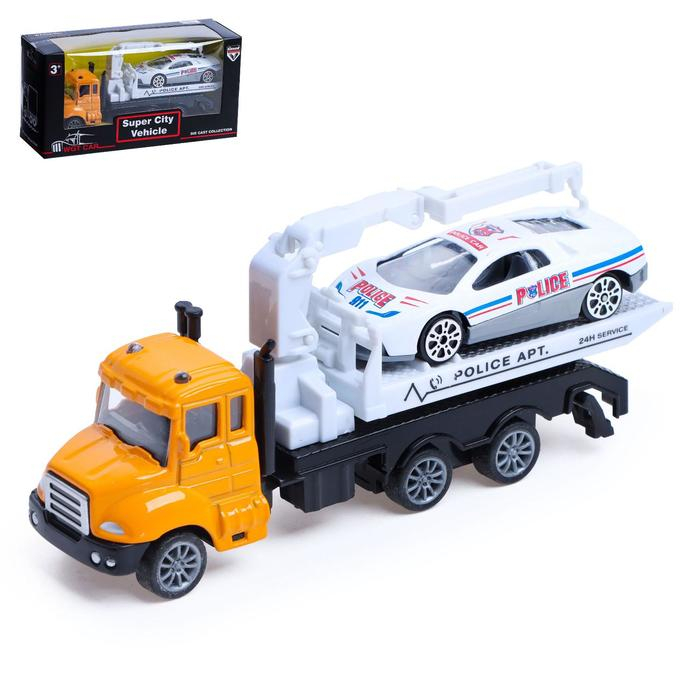 Грузовик металлический «Эвакуатор», с машинкой, инерция, МИКС Грузовик металлический «Эвакуатор», с машинкой, инерция, МИКС