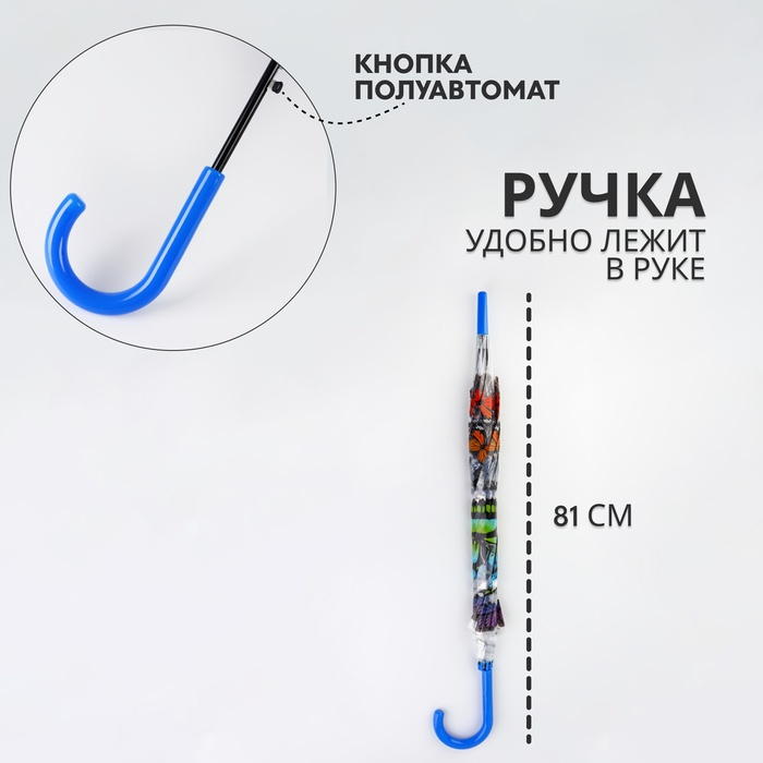 Зонт - трость полуавтоматический «Бабочки», 8 спиц, R = 43/60 см, D = 120 см, рисунок МИКС Зонт - трость полуавтоматический «Бабочки», 8 спиц, R = 43/60 см, D = 120 см, рисунок МИКС