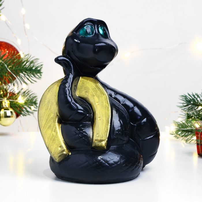 Копилка Копилка "Змея с подковой" черная, 14см