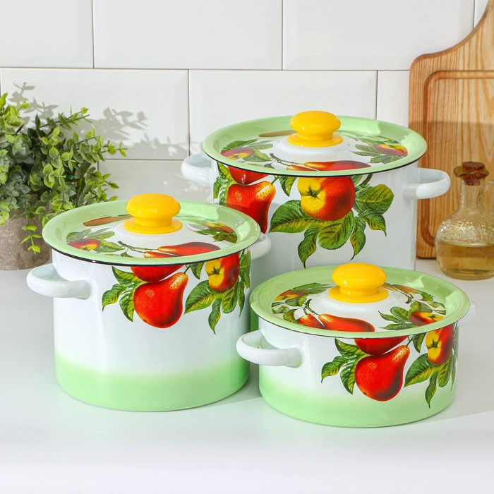 Набор кастрюль «Дары лета», 3 предмета: 2 л, 3,5 л, 5,5 л, индукция Набор кастрюль «Дары лета», 3 предмета: 2 л, 3,5 л, 5,5 л, индукция