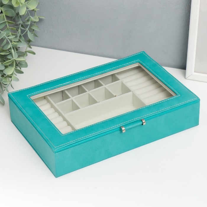 Шкатулка кожзам для украшений  Шкатулка кожзам для украшений "Хэмптонс" голубая 5,5х27х18 см