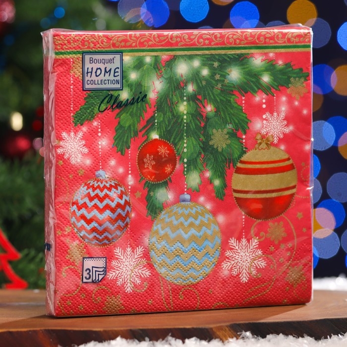 Новый год. Салфетки бумажные Home Classic Новый год. Салфетки бумажные Home Classic "Ёлочные украшения", 3 слоя, 20 листов