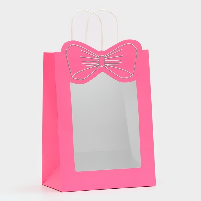 Пакет подарочный новогодний с окном Пакет подарочный новогодний с окном "Бант" 30 х 22 х 14 см.