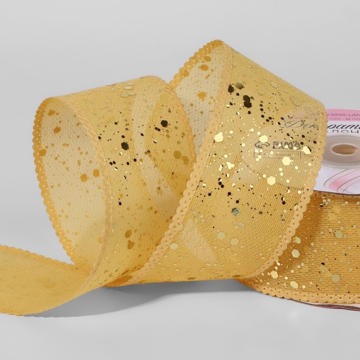 Лента декоративная, с глиттером, 38 мм, 9 ± 0,5 м, цвет золотой Лента декоративная, с глиттером, 38 мм, 9 ± 0,5 м, цвет золотой