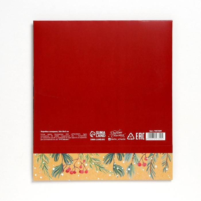 Коробка подарочная новогодняя складная двухсторонняя «Новогодняя ботаника», 20 х 18 х 5 см, БЕЗ ЛЕНТЫ, Новый год Коробка подарочная новогодняя складная двухсторонняя «Новогодняя ботаника», 20 х 18 х 5 см, БЕЗ ЛЕНТЫ, Новый год