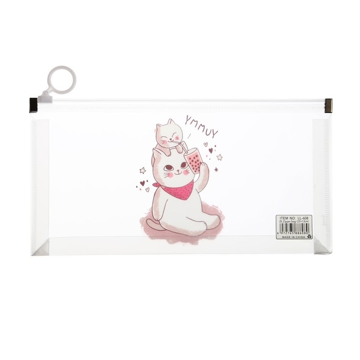 Папка-конверт на молнии формат А6, 180мкр, с рисунком Папка-конверт на молнии формат А6, 180мкр, с рисунком "Кот", МИКС