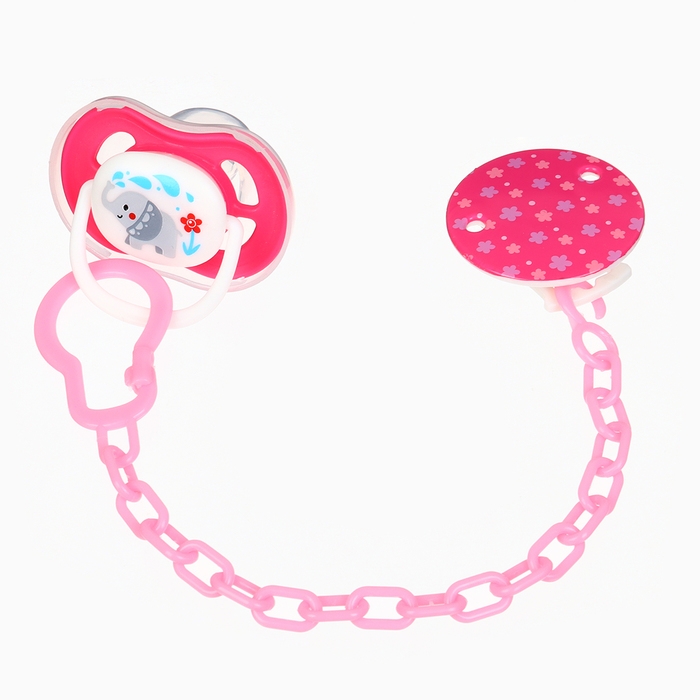 Набор: Соска - пустышка с держателем «Слоник», анатомическая +6 мес, цвет розовый Набор: Соска - пустышка с держателем «Слоник», анатомическая +6 мес, цвет розовый