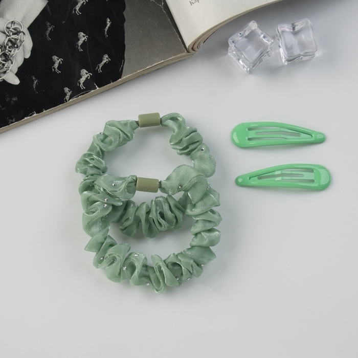 Набор для волос Набор для волос "Глория блеск" (2 резинки 5,5 см, 2 невидимки 5 см) зелёный