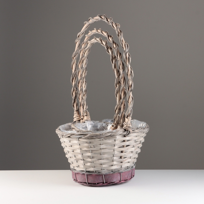 Набор корзин из 3 шт, D32xH18/53, D24xH16/49, D18xH15/42  см, серый, ива Набор корзин из 3 шт, D32xH18/53, D24xH16/49, D18xH15/42  см, серый, ива