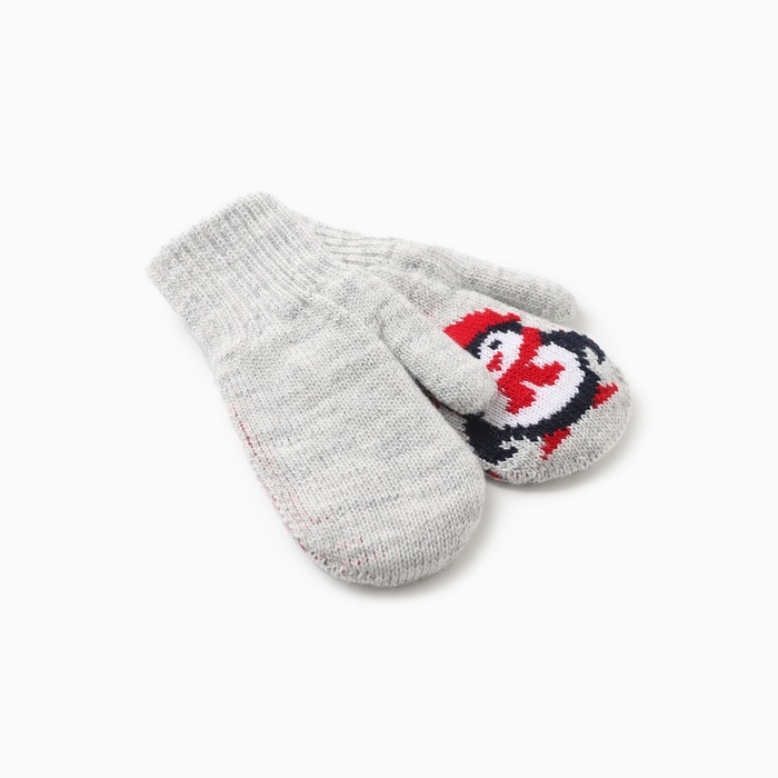 Новый год. Варежки двойные детские  Новый год. Варежки двойные детские "Пингвин", цвет серый, р-р 16