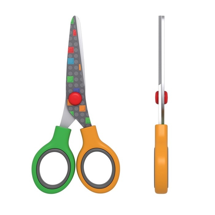 Ножницы детские 13 см, ErichKrause Junior Decor Color Bricks, с принтом на лезвиях, закруглённые концы, блистер Ножницы детские 13 см, ErichKrause Junior Decor Color Bricks, с принтом на лезвиях, закруглённые концы, блистер