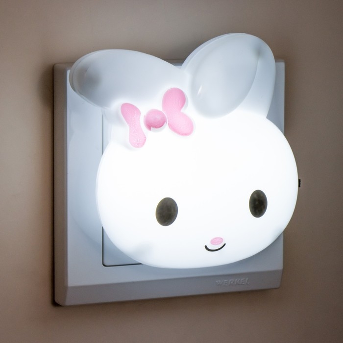 Ночник Ночник "Зайчик с бантом" LED белый 8х7х8 см RISALUX