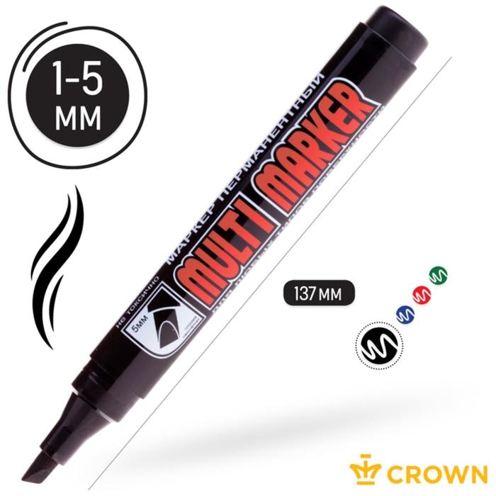 Маркер перманентный Crown Multi Marker, 5.0-1.0 мм, скошенный, чёрный Маркер перманентный Crown Multi Marker, 5.0-1.0 мм, скошенный, чёрный