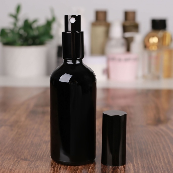 Бутылочка стеклянная для хранения, с распылителем «Black», 100 мл, цвет чёрный Бутылочка стеклянная для хранения, с распылителем «Black», 100 мл, цвет чёрный